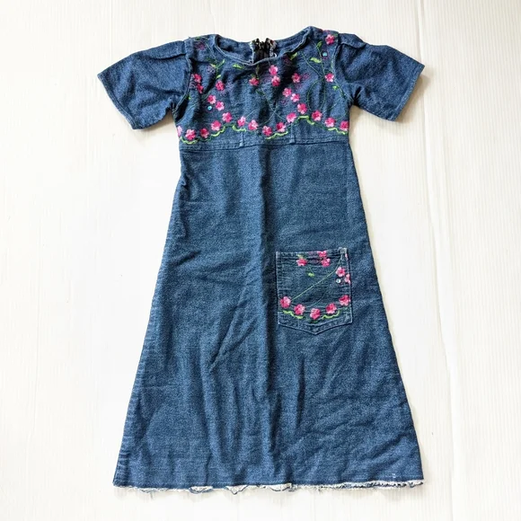 white christmas dresses Summer Baby Kids Girls Denim Short Sleeves Flowers Pattern Embroidered –  MyKids-USA® main image 0